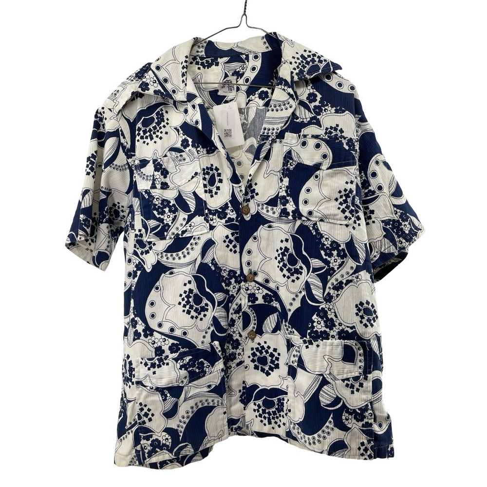 Togs by Tuti Men's Shirt Floral Blue White Corduroy Vintage 1970s